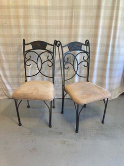 Pair - Metal Side Chairs w/ Suede Seats