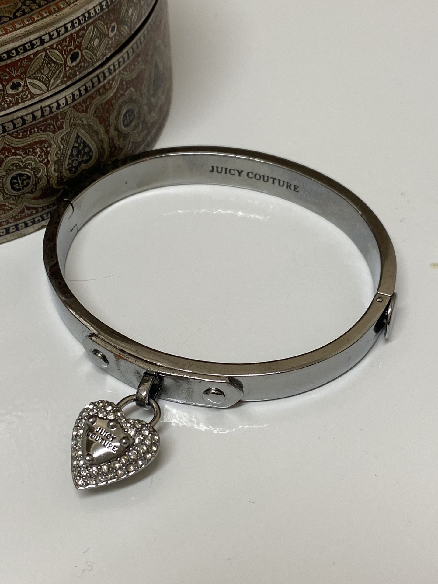 Juicy Couture Silve & Crystal Heart Charm Bangle