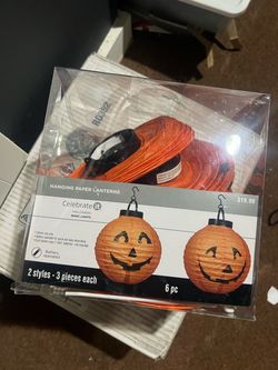 Halloween fall decoration, hanging paper lantern jack-o’-lantern lights