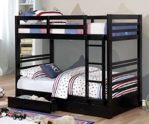 Brand New Black Twin Size Bunk Bed w Trundle Drawers