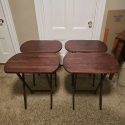 Set of 4 Wooden TV Tray Folding Tables