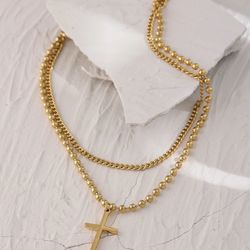 Layered Jesus Cross Pendant Necklace