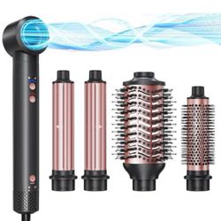 5-in-1 Hot Air Styler Wrap, High-Speed Hair Dryer Brush Blow Dryer with 2 Auto Wrap Curlers for Curling, Straightening, Volumizing, Fast Drying & Friz