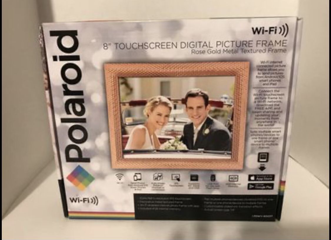 BRAND NEW POLAROID DIGITAL PICTURE FRAME W WIFI IN GOLD. MAKES GOR A GREAT GIFT. RETAIL $120