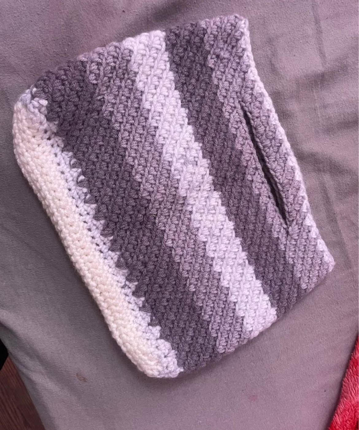 Handmade Crochet Scarf / Infinity Cowl – Gray & Cream