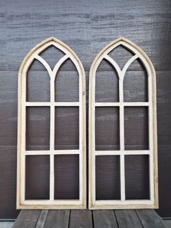 Set of 2,  46"H Halstito Farmhouse Arch Wood Distress White Home Decor Wall Hanging