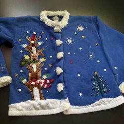 vintage Berek Christmas sweater cardigan cotton embellished ugly sweater medium