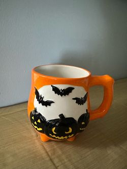 Halloween Ceramic Pumpkin & Bat Mug