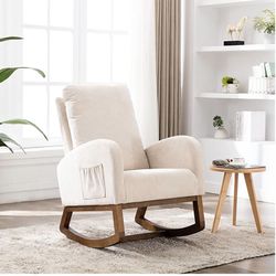 Upholstered Rocking Chair Indoor Rocker, Comfortable Thick Padded Rocking Armchair with High Backrest,Mid-Century Glider Chairs with Armrests for Livi