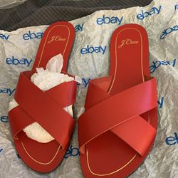 J.Crew Cypress flat Sandal Slides red leather made in Italy Size 9