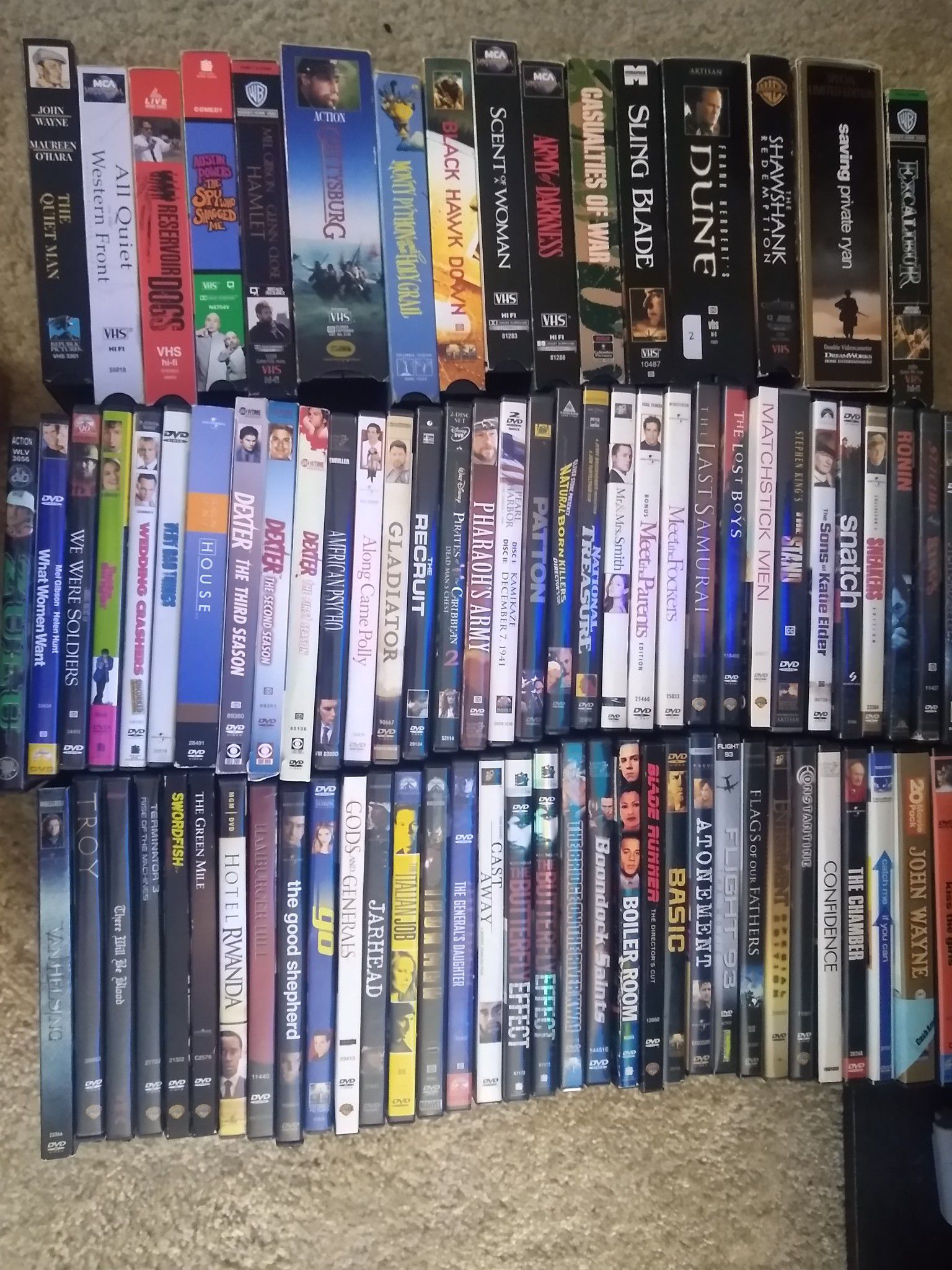 DVD and VHS set, gently used, 70ish titles