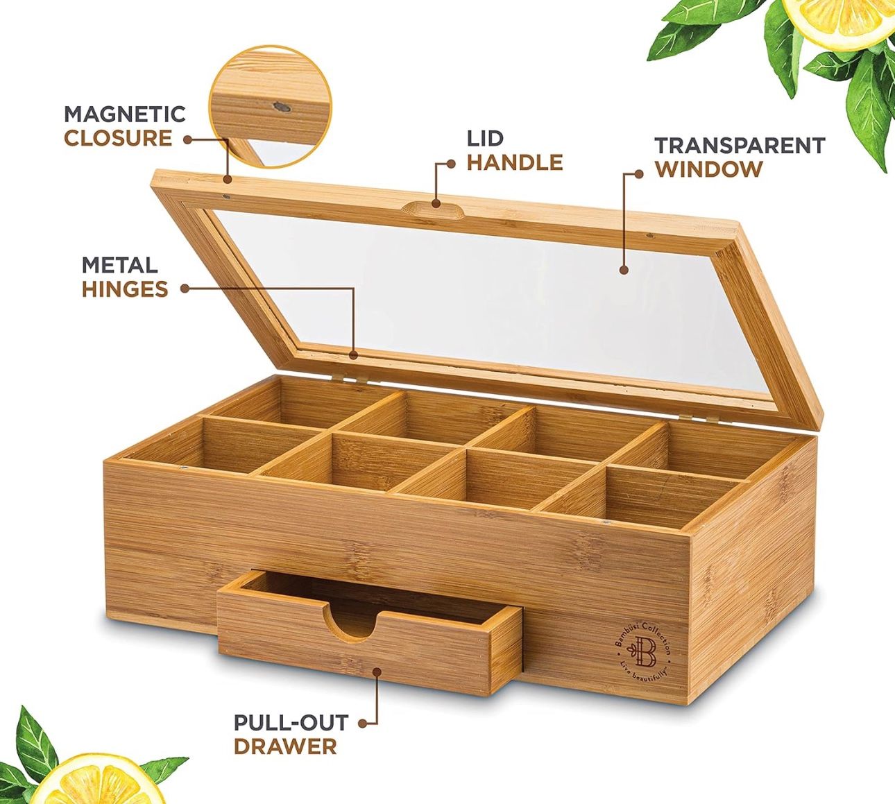 New Unopened Tea Organizer Bamboo Box