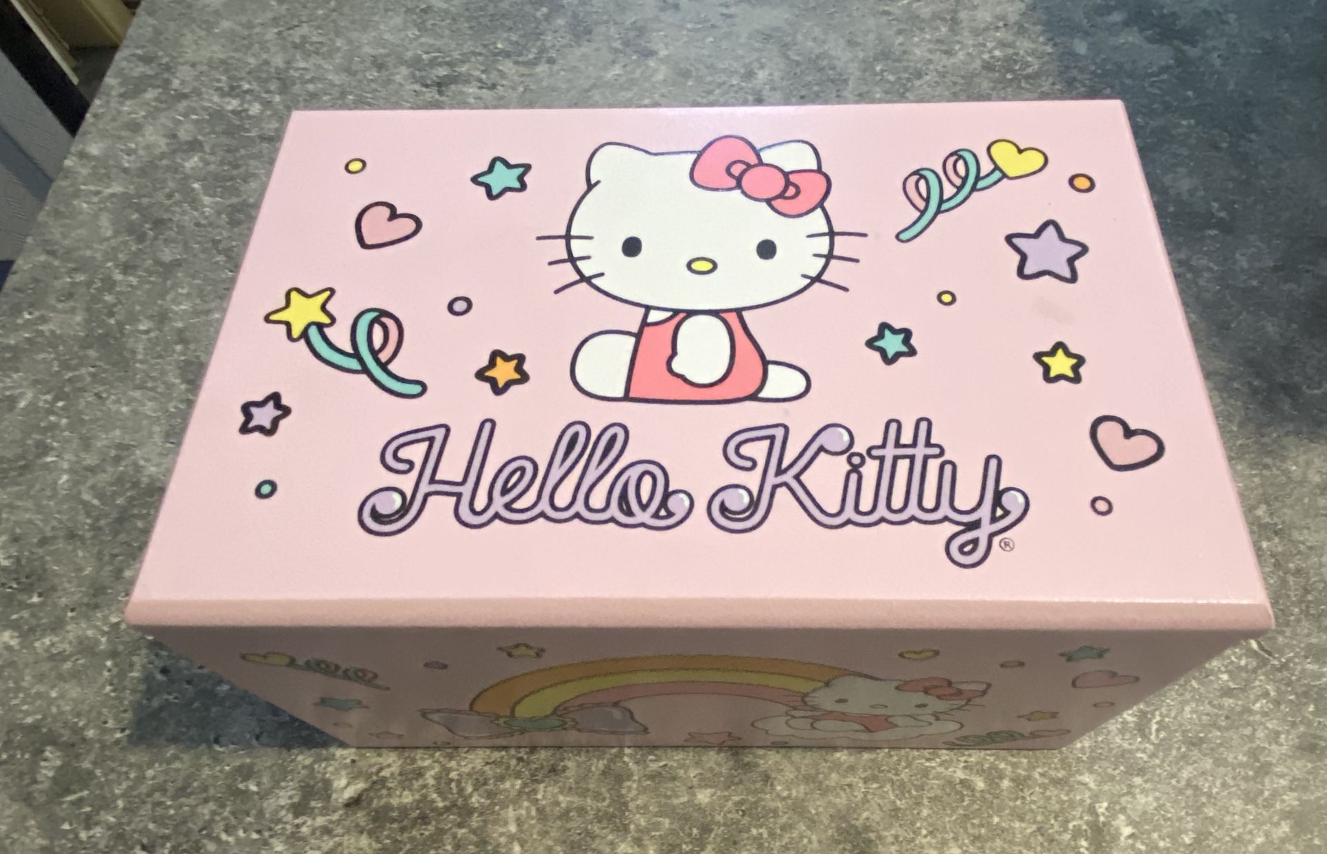 Sanrio Hello Kitty Rainbow Jewelry Box, Pink, Wood Mirror & Lined , New in box