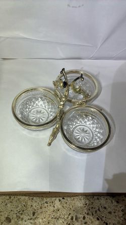 Mid Century Diamond golden Crystal Cups Centerpiece