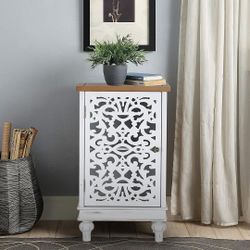 New White Cabinet Storage Wooden End Side Table Display Cabinet with Shelf Vintage