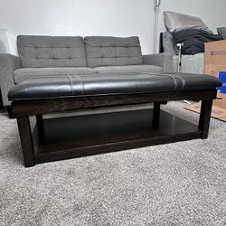 Black Leather Ottoman 