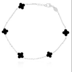 The Lovery Mini Onyx Clover Bracelet 14K White Gold NEW look like Van Cleef