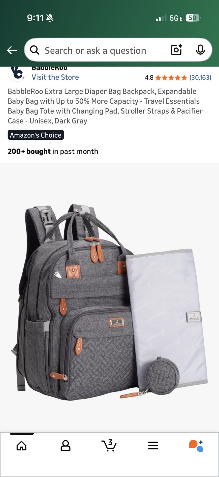 $20- Gray Extra Large Diaper Bag Like New 