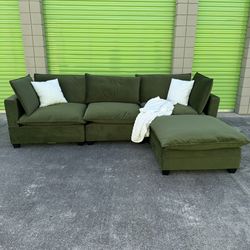 Olive Velvet Cloud Couch Modular Kova Sectional 