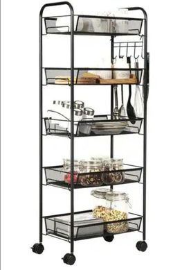 5 Tier Mesh Rolling File Utility Cart Storage Basket - 17" x 10" x 41'' (L x W x H)