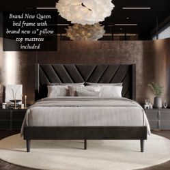 Brand New Queen Bed Frame With Brand New 12” Pillow Top Mattress Included $440 - Same Day Delivery Available - Hablo Espanol 