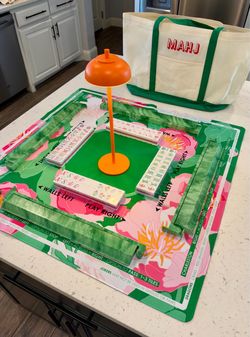 Pink and Green Themed American Mahjong Game Tile Set Bundle with Accessories