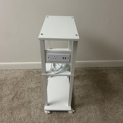 TUTOTAK Small Narrow Side Table with Charging Station, Skinny End Table