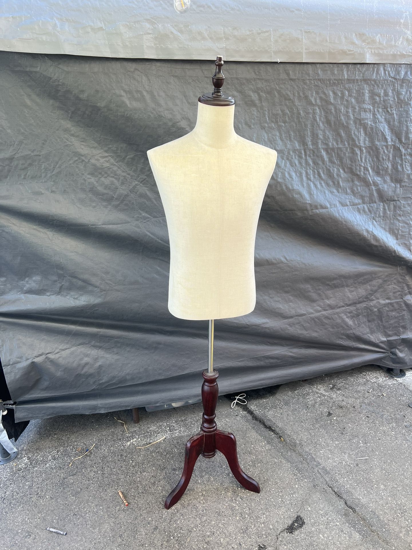 mannequin dress form with an adjustable wooden tripod stand