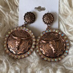 New Long Horn Steer Rodeo Cowgirl Earrings