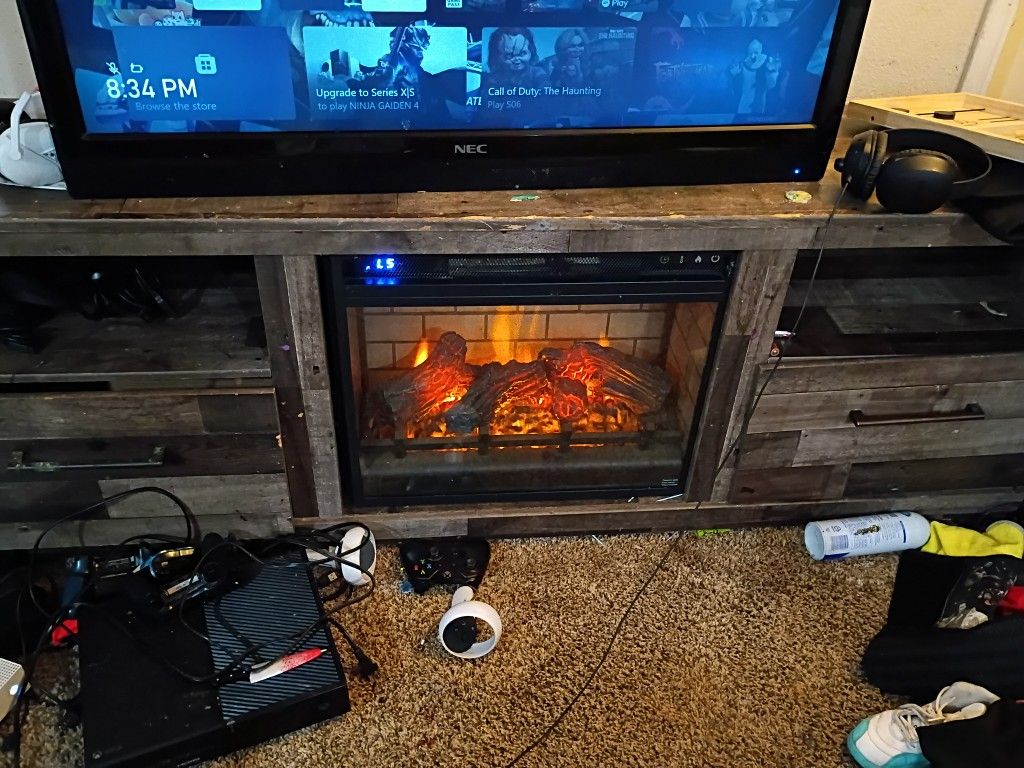 Tv Stand With Drawers And Fireplace That Works Great! 