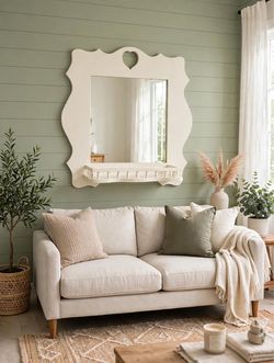 White Decorative Wall Mirror with Shelf