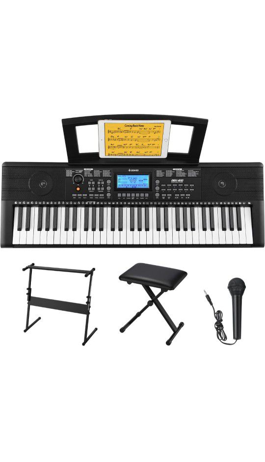 61-Key Electric Piano Keyboard with Microphone, Stand & Stool - For Beginner/Professional
