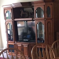 Large TV Media Lit Wall Unit - Pictured W/65” TV (Adjustable Width Heavy wood 
