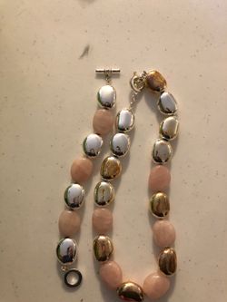 Sterling silver and rose quartz necklace and matching bracelet