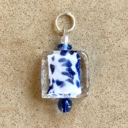 💙 Beautiful blue, white and clear mottled glass beads handmade pendant 