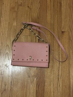 Pastel Pink Bag with Skull Detail and Gold Chain