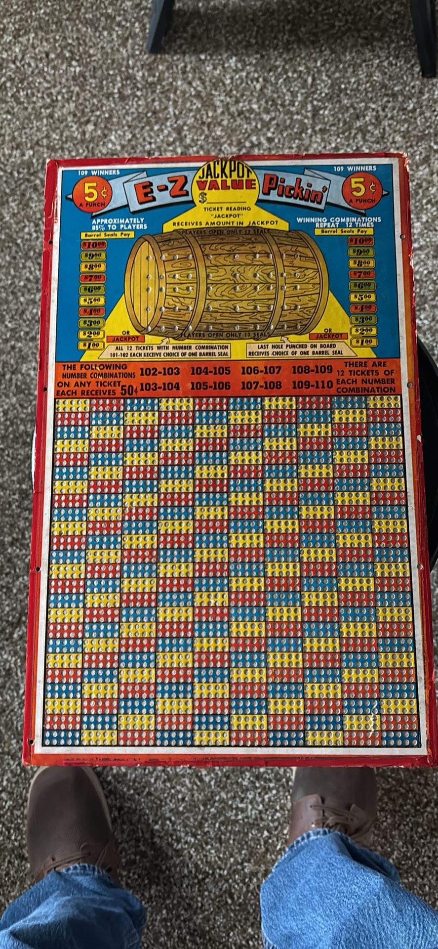 Vantage punch board games
