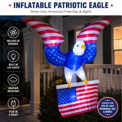 Inflatable Patriotic Eagle with Built-in LED Lights, Plug-in Outdoor Yard Decoration for 4th of July, Memorial Day, Parties and Holiday Lawn Display