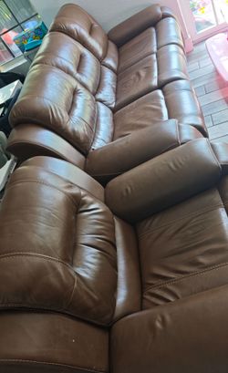 Brown Leather Reclining Sofa and chair