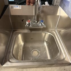 GSW Commercial Stainless Steel Hand Sink with Faucet & Splash Guards