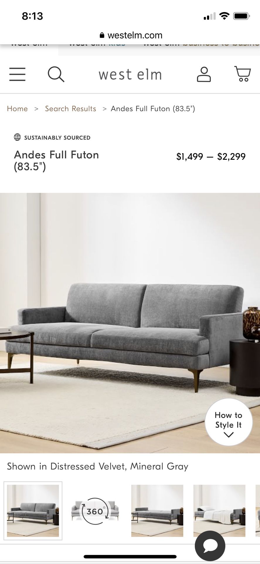 West Elm Andes Futon/couch