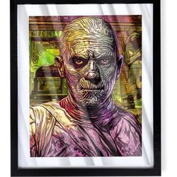 1932 the mummy art piece on black frame classic film boris karloff