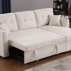 New! Reversible Sectional Sofa Bed, Sofabed, Beige Sectional, Sectional Sofa, Sectional Sofa With Storage, Sleeper Sofa, Sofabed, Sectional, Sofa