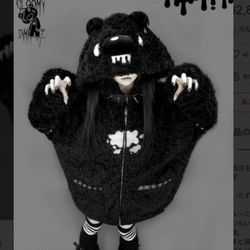 Gloomy Bear x DimMoire Fleece Hoodie Boa Parka Black 