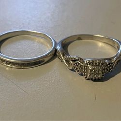 925 Sterling Silver Ring Set with Micro Inlay Diamonds (0.5ct per ring) Size 8