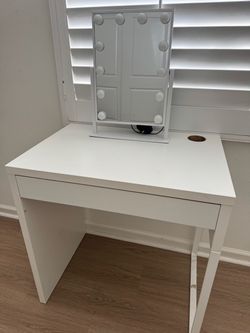 White Vanity Desk with Hollywood Lighted Mirror