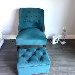 Teal Velvet Chair And Storage Ottoman 