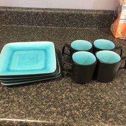 Lotl expressions krackle aqua turquoise Cups & dinner plates 8 1/2 “