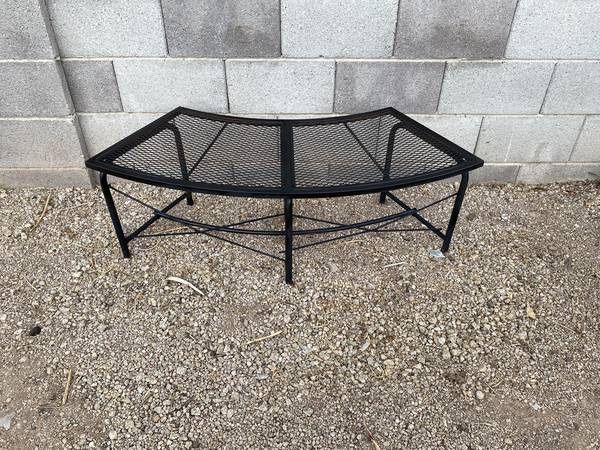vintage wrought iron mesh top curved coffee table