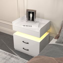 Avero 19" Modern Nightstand with LED Lights and 2 Drawers